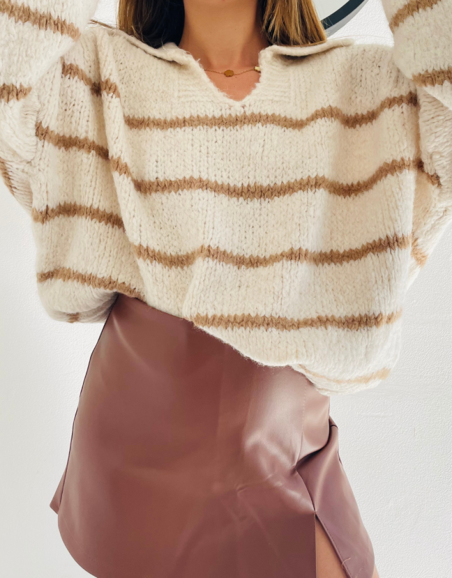 PULL RAYÉ – MARRON